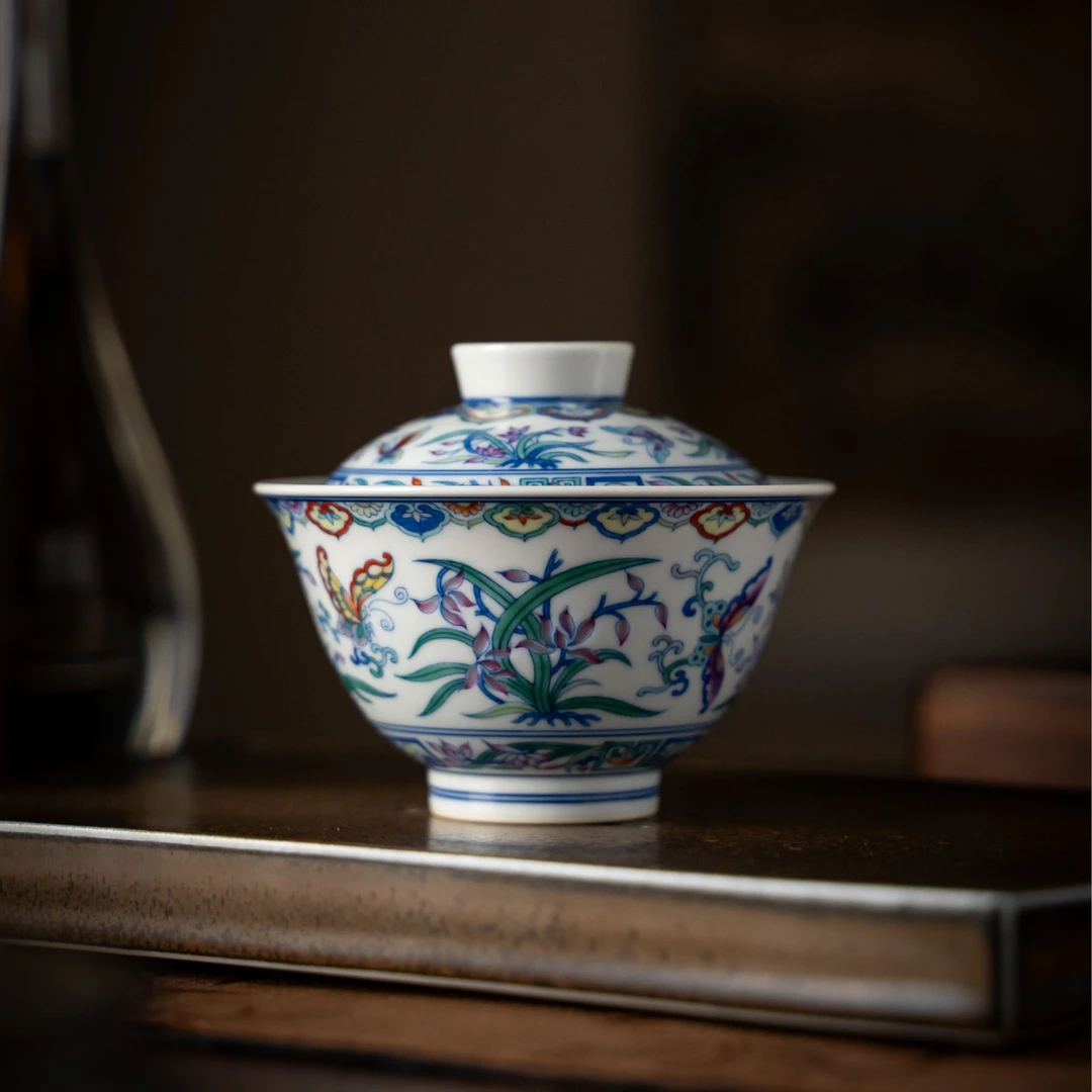 《富玉》幽兰蝶舞盖碗+杯