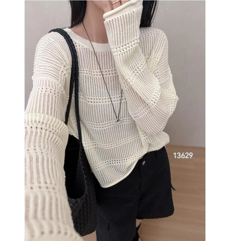 13629（部分无水洗唛，介意慎拍）CHUXUN圆领镂空下摆卷边长袖防晒