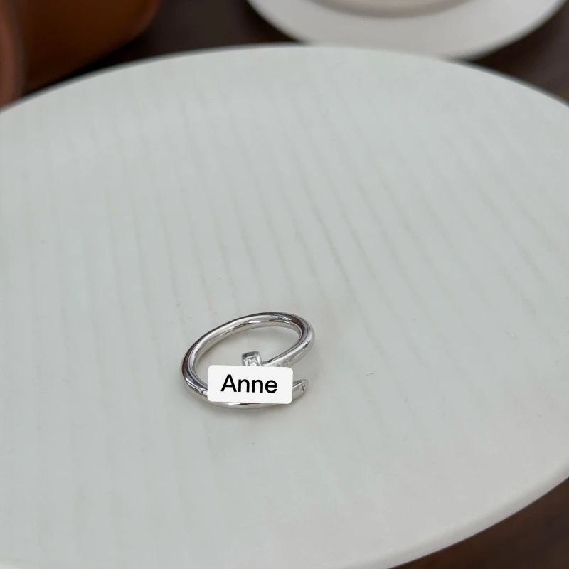 铜合金戒指 银色个性镶锆钉子戒指【J233】