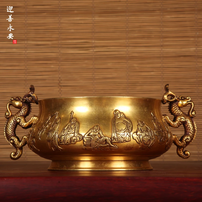 紫铜香炉家用室内佛堂供佛莲花黄釉鎏金烧香碗礼佛供奉观音大号