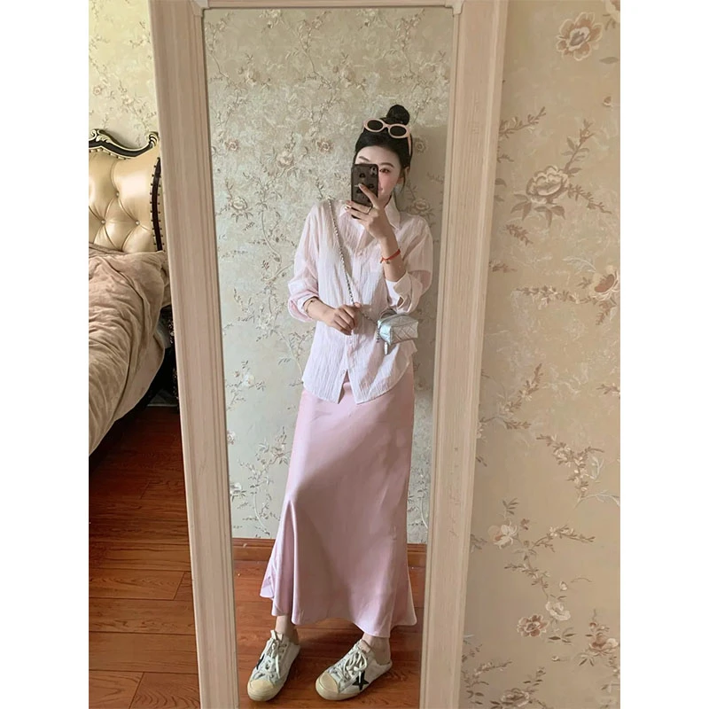 2025夏季设计款洋气百搭宽松衬衫上衣时尚气质高级感收腰半身裙女