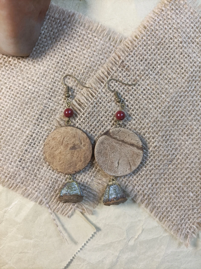 非金属木质耳饰 063青囊听风 椰壳+一口钟 纯手工制作耳环