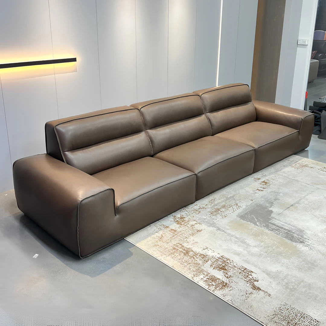 飞亚特高靠拉腰线大黑牛沙发 意式极简全皮客厅沙发