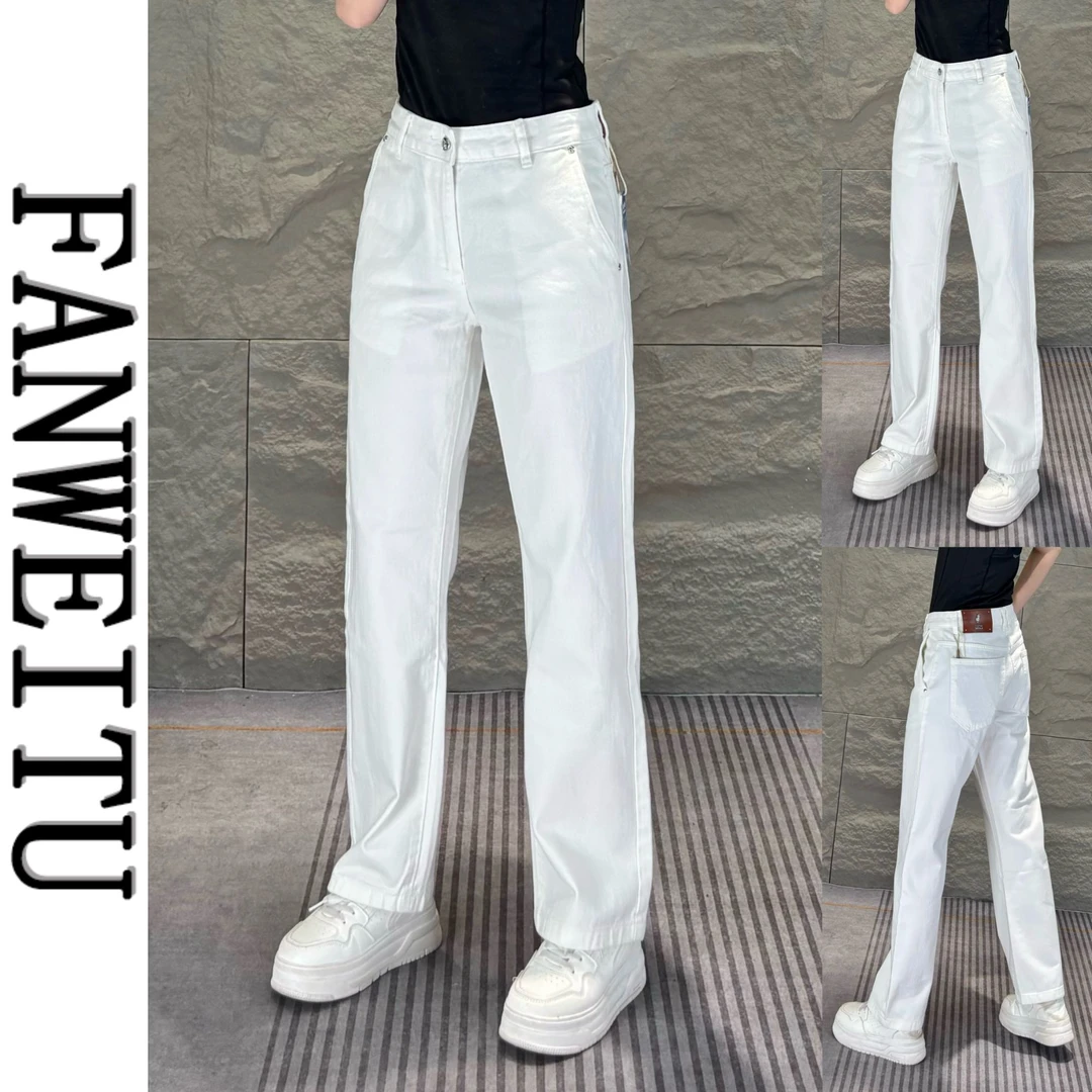 秋季新款男士纯棉直筒牛仔裤时尚潮流显瘦显高白色百搭牛仔裤3517