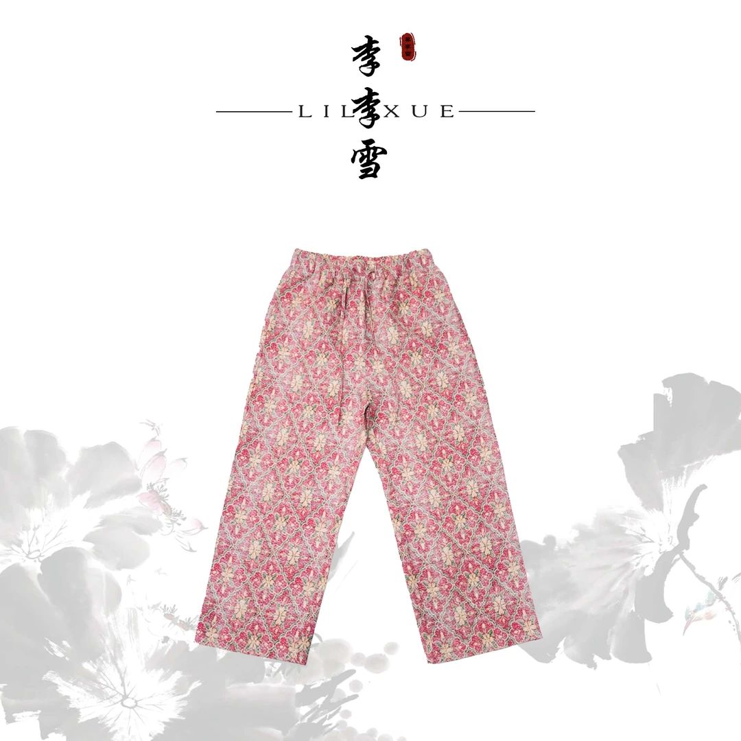 LILIXUE『锦花』新中式国风宽松休闲阔腿裤