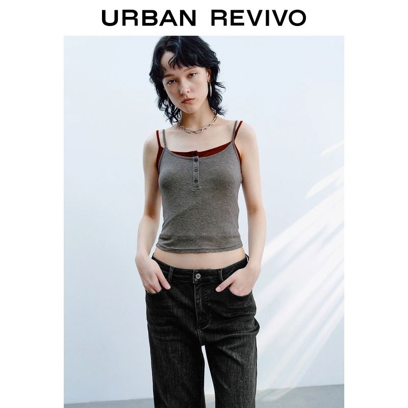 UR2025秋季新款女装简约休闲真两件短款修身背心UYV450206