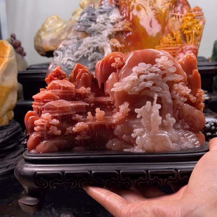 寿山石一**心步步高升摆件