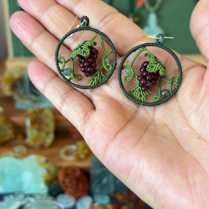 蛇纹石玉合金耳环