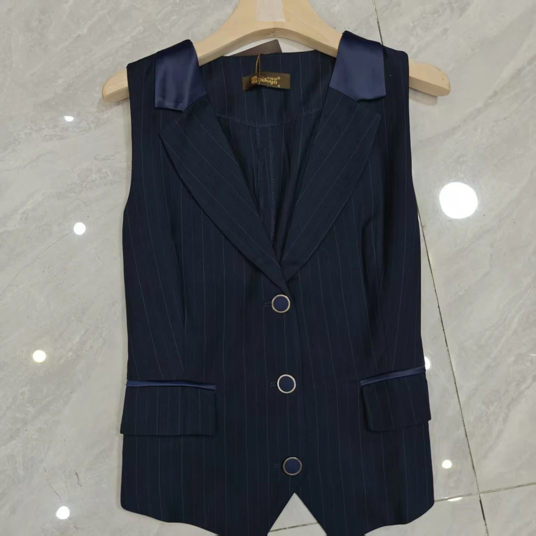 0283藏青常规款固色通勤风西装条纹灰色蓝色修身型马夹