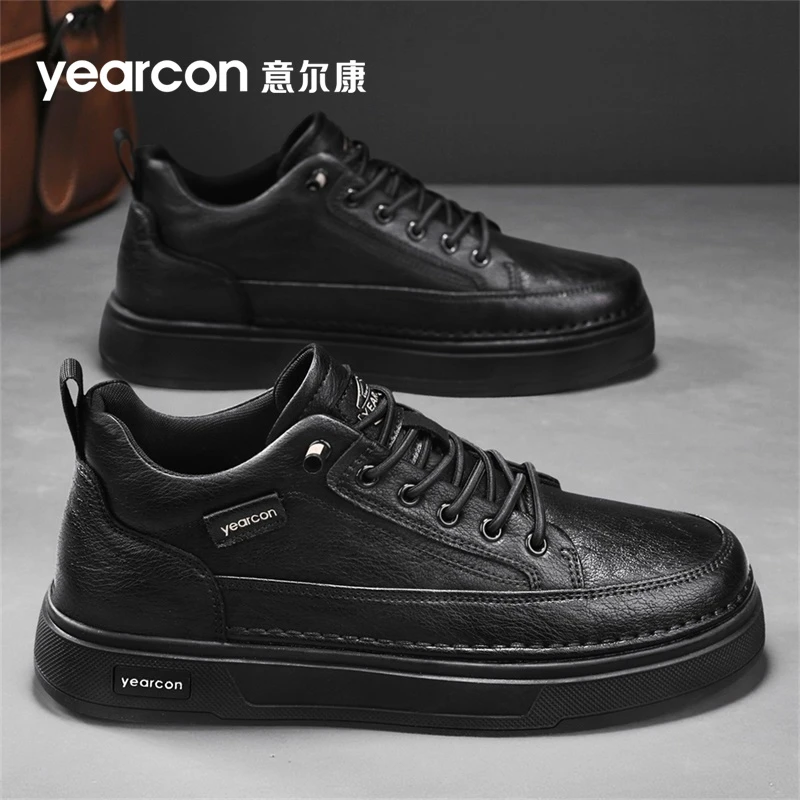 意尔康休闲皮鞋男款正品2025冬季新款软底一脚蹬百搭轻便防滑板鞋