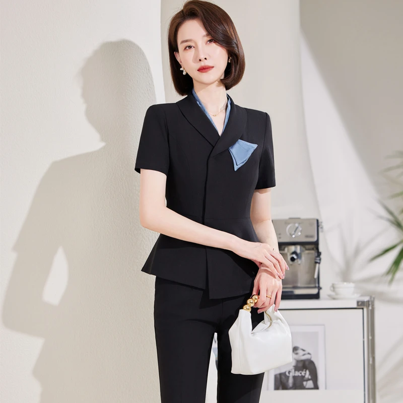 高端职业装西装夏季薄款短袖气质珠宝美容院酒店经理工作服 9116