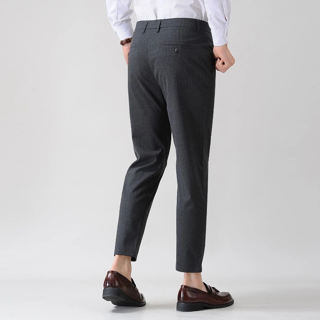 私人订制高端男士条纹西裤韩版九分裤长裤修身西裤休闲裤