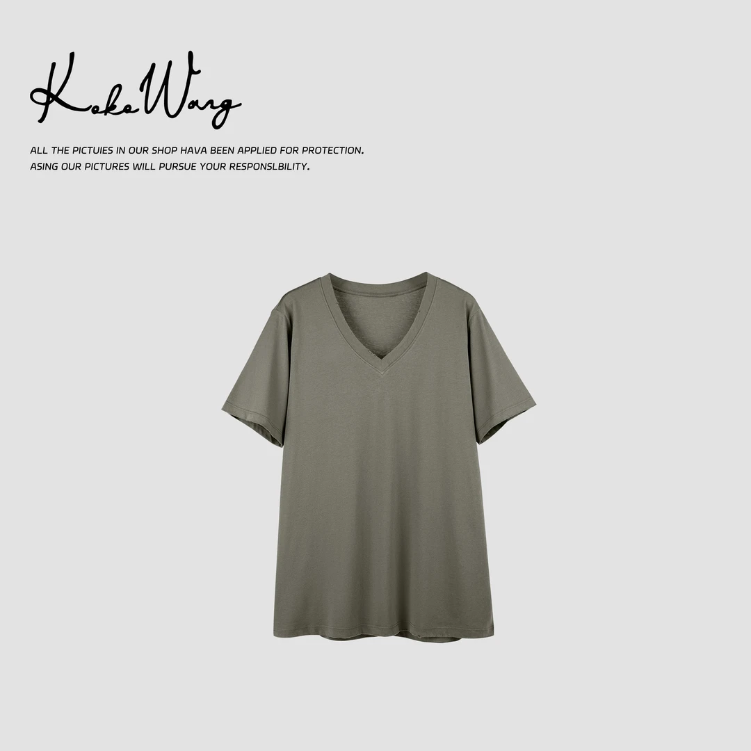KOKO WANG早春新款时尚百搭柔软亲肤舒适V领半袖T恤N1265B06T49