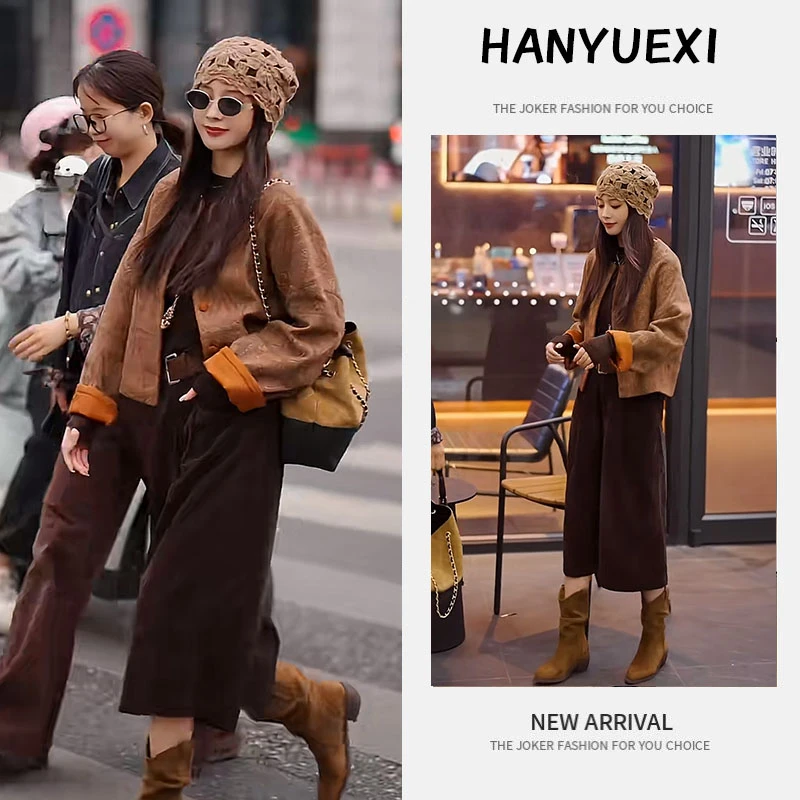 秋季搭配一整套女装2025新款韩版休闲小香风外套高腰阔腿裤两件套