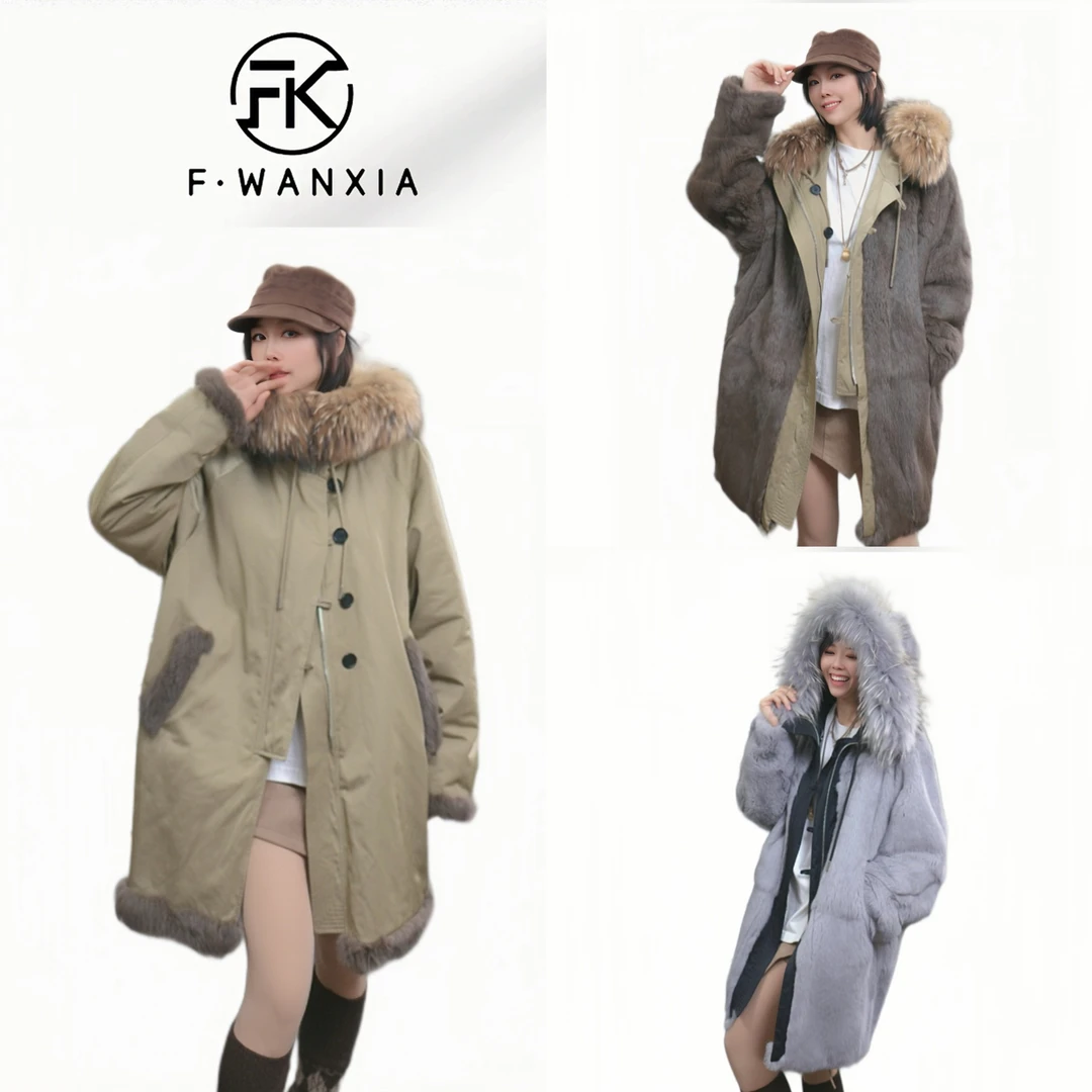 【F WANXIA菲克】 进口貉子大毛领安哥拉两面穿帽子款冬季外套