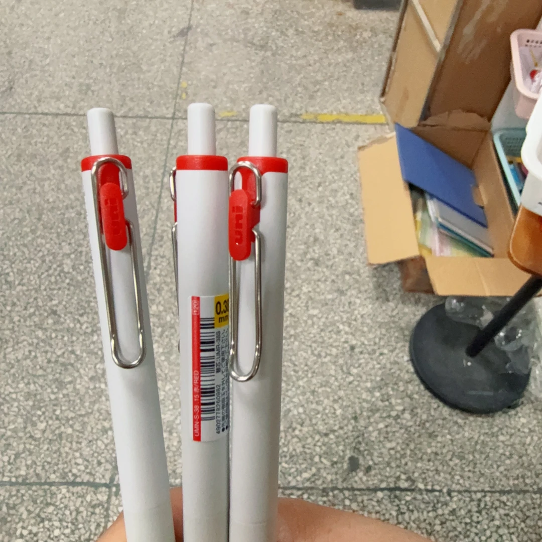 【红笔3支/不支持备注】日本UNI三菱小浓芯白杆红色中性笔0.38mm