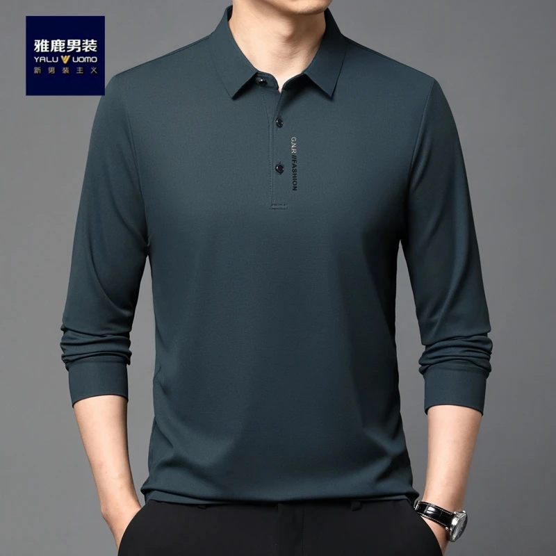 雅鹿品牌男装春秋新款男士翻领上衣长袖T恤装polo衫百搭显年轻