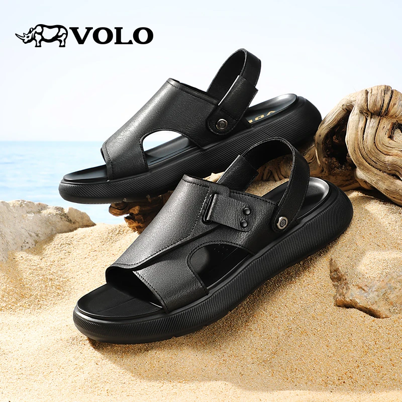 VOLO/犀牛凉鞋休闲男款2025新款夏季男士透气真皮厚底爸爸沙滩鞋