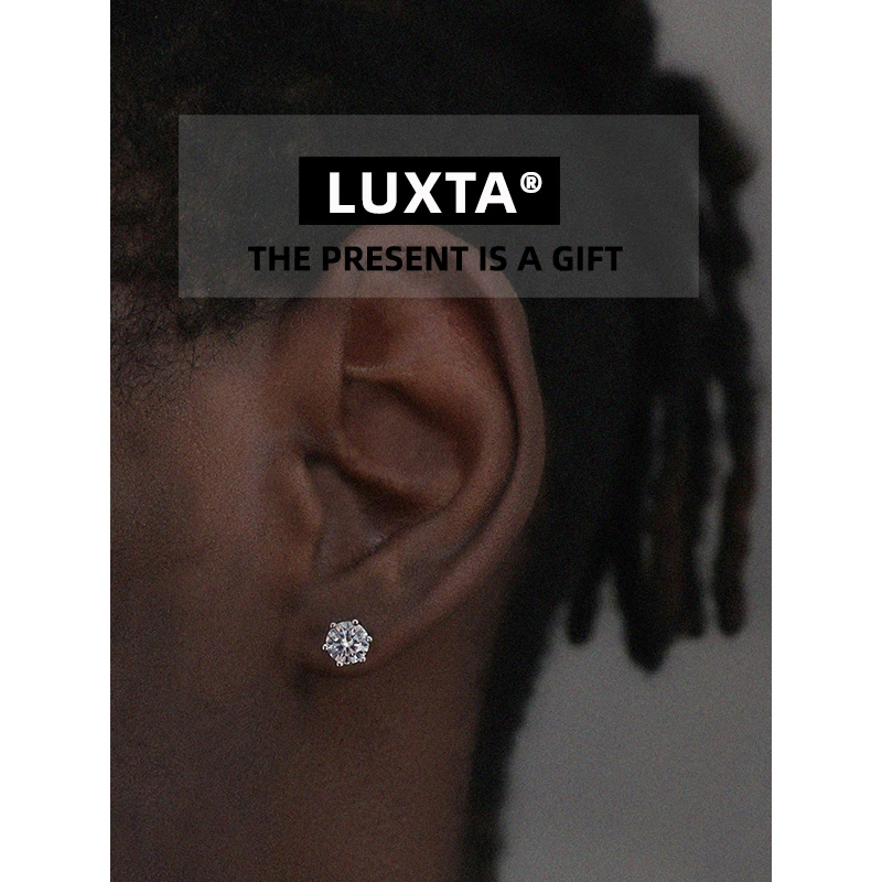 LUXTA 925银耳饰 纯银耳钉超闪嘻哈美式镶钻 耳饰欧美潮男女同款