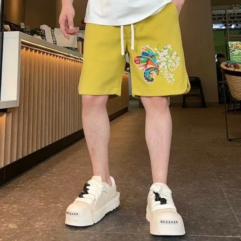 男士新款高级感蝴蝶刺绣休闲短裤夏季薄款百搭宽松大裤衩五分中裤
