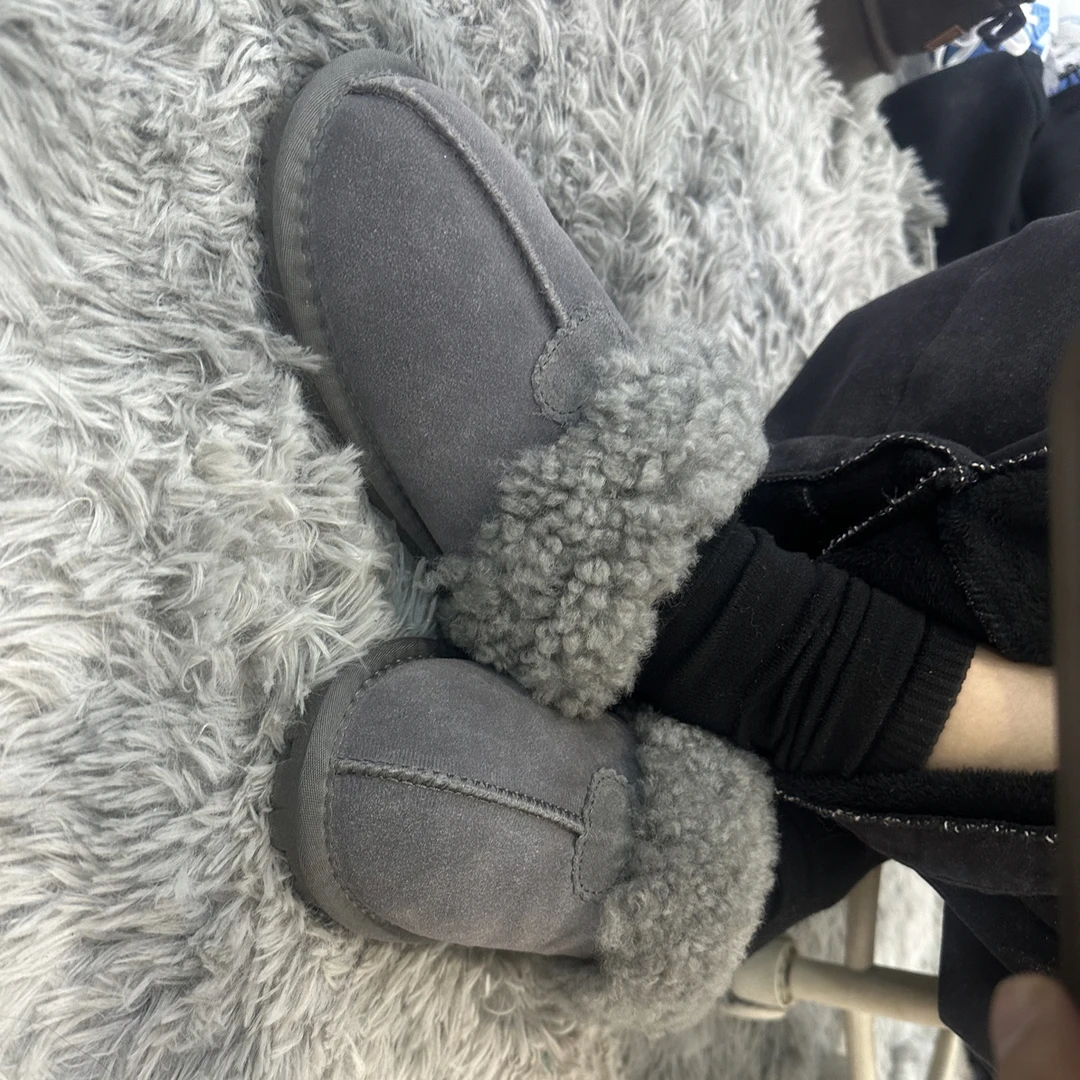 冬季卷卷毛雪地靴女牛皮保暖加绒防滑橡胶底简约百搭棉鞋