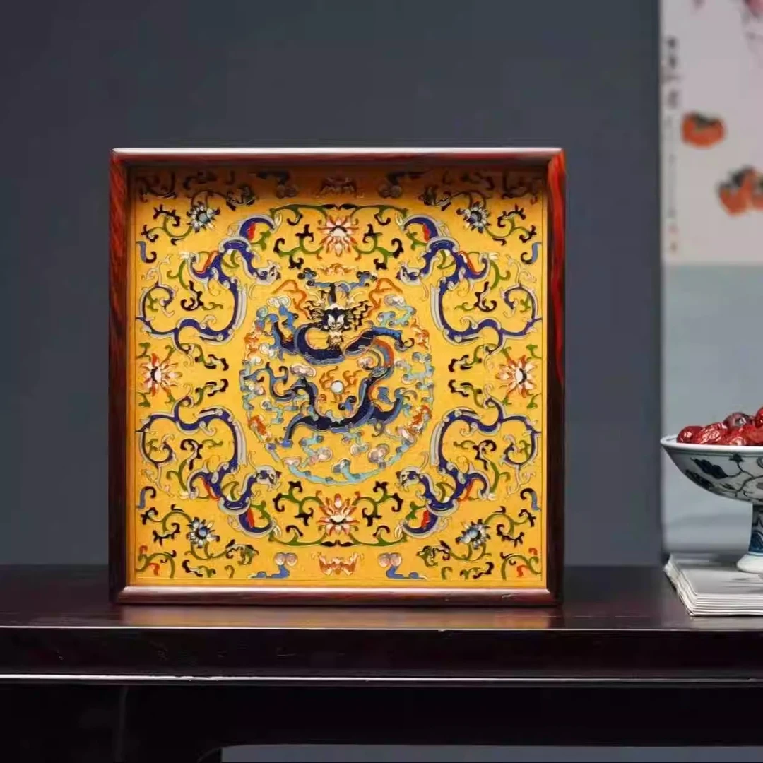 大红酸枝嵌景泰蓝龙纹掐丝珐琅茶盘实木茶具茶道家用茶台茶托文盘