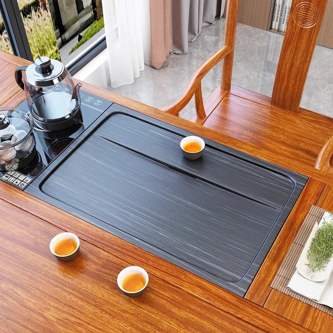 嵌入式功夫茶天然石茶盘茶台茶桌空位家用中间面板茶盘家用小茶台