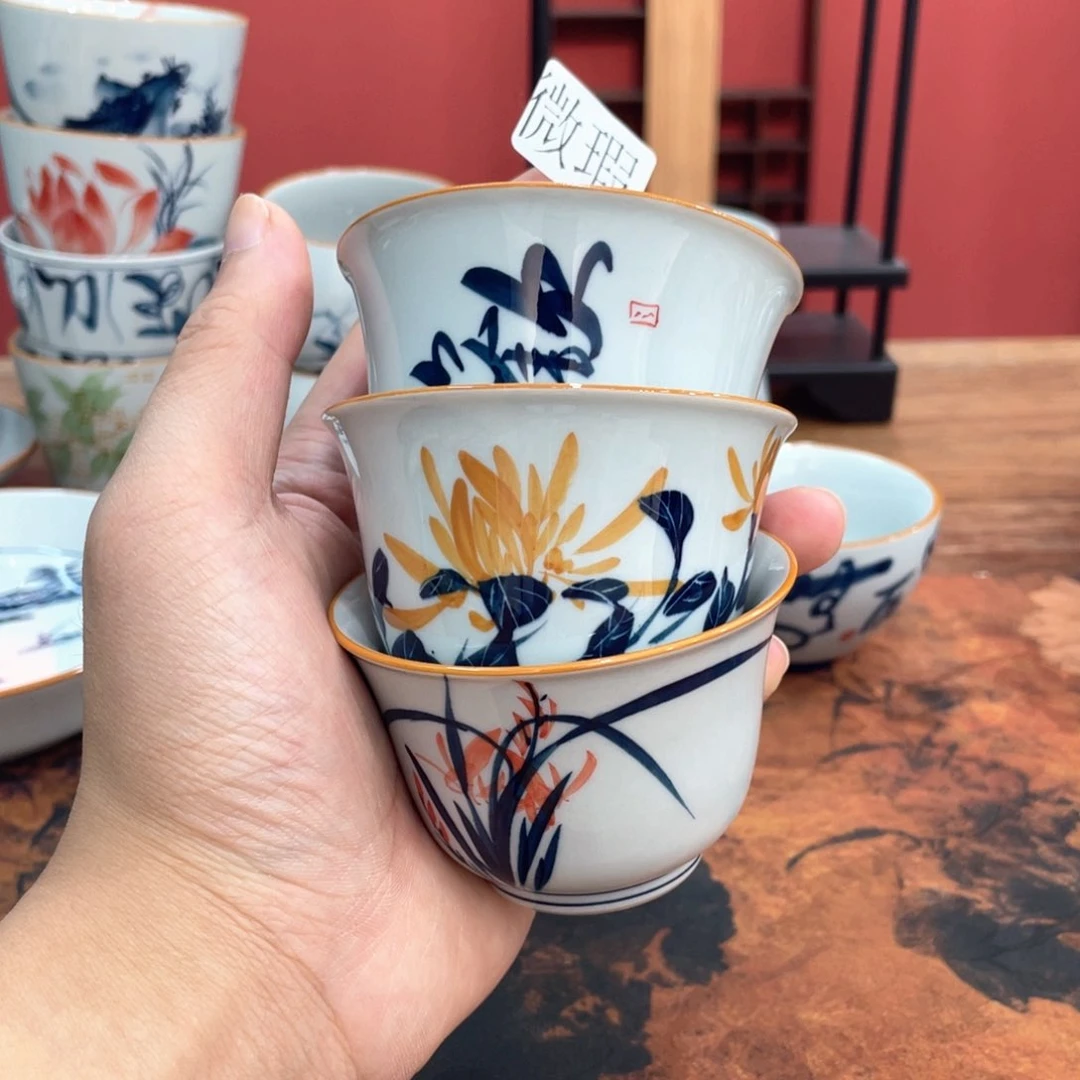 釉下手绘茶具微瑕直播间样品