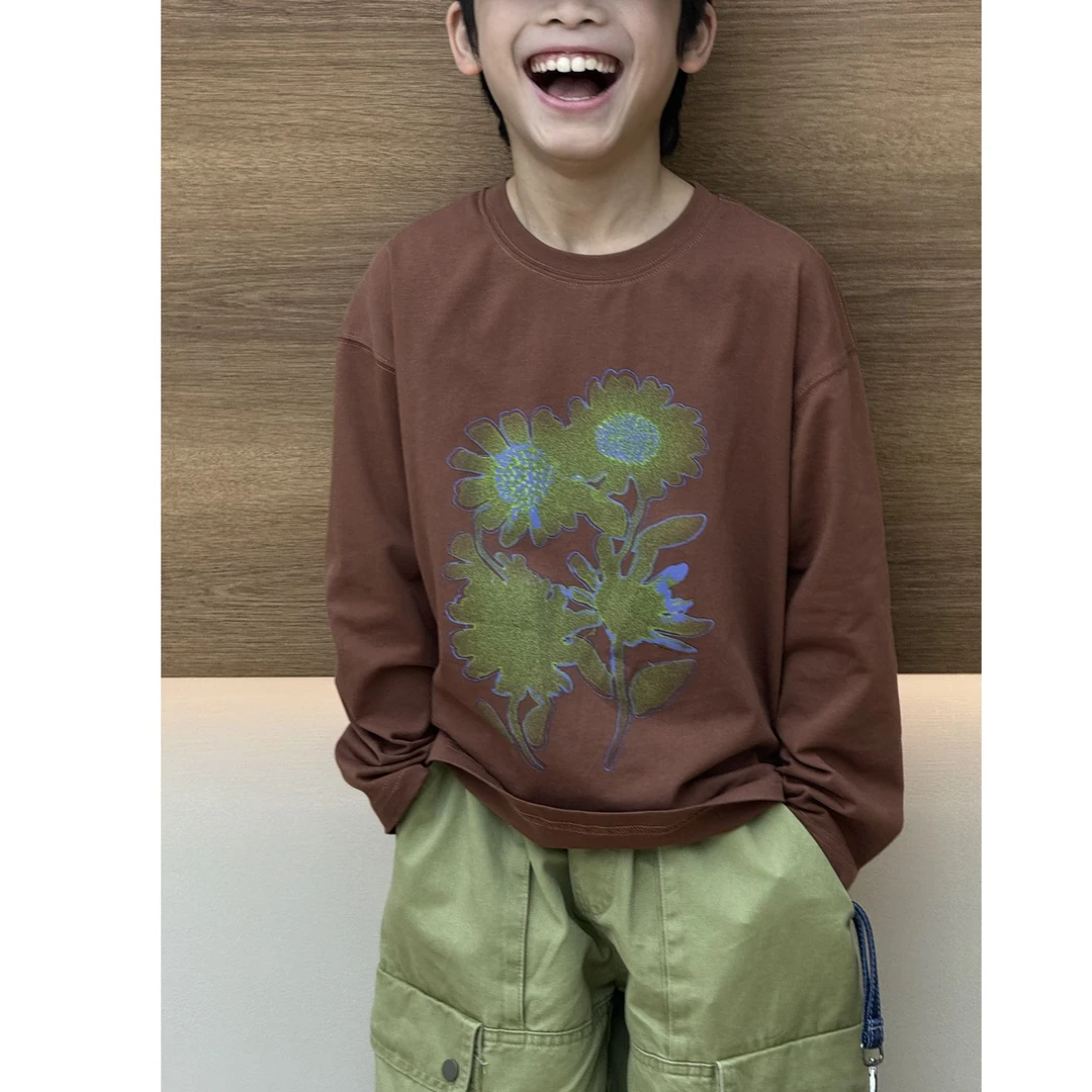 vilimama2025春款艺术雏菊纯棉百搭长袖T恤ins55374