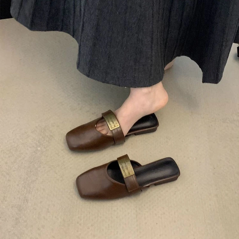 法式复古包头半拖鞋女外穿2025夏秋新款低跟穆勒鞋森系一脚蹬单鞋