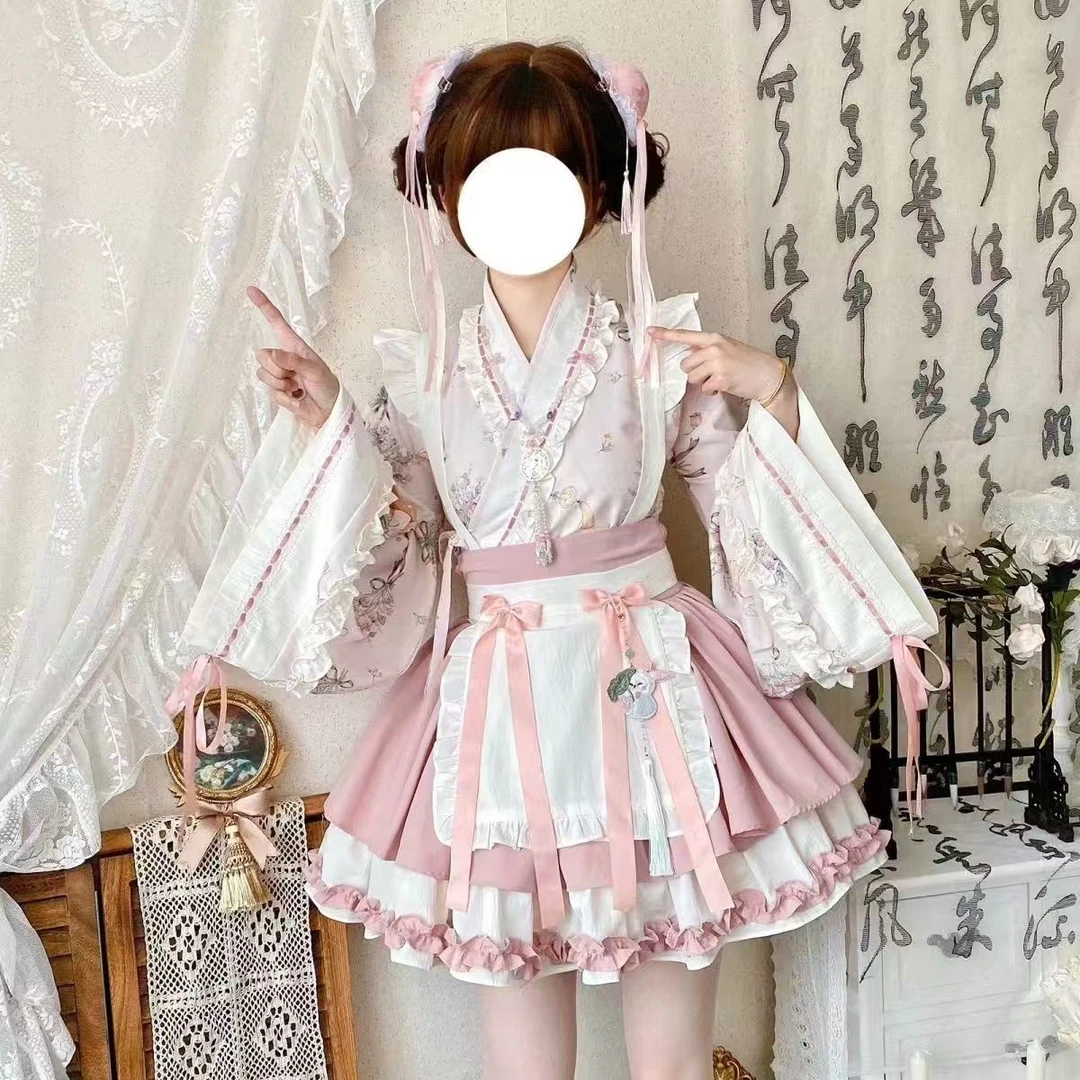 中国风汉服夏洛丽塔套装中华风交领裙女仆纯欲cos服汉元素短裙女