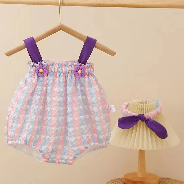 婴幼儿夏季超萌可爱花朵包屁衣女宝宝外出吊带洋气公主风三角哈衣