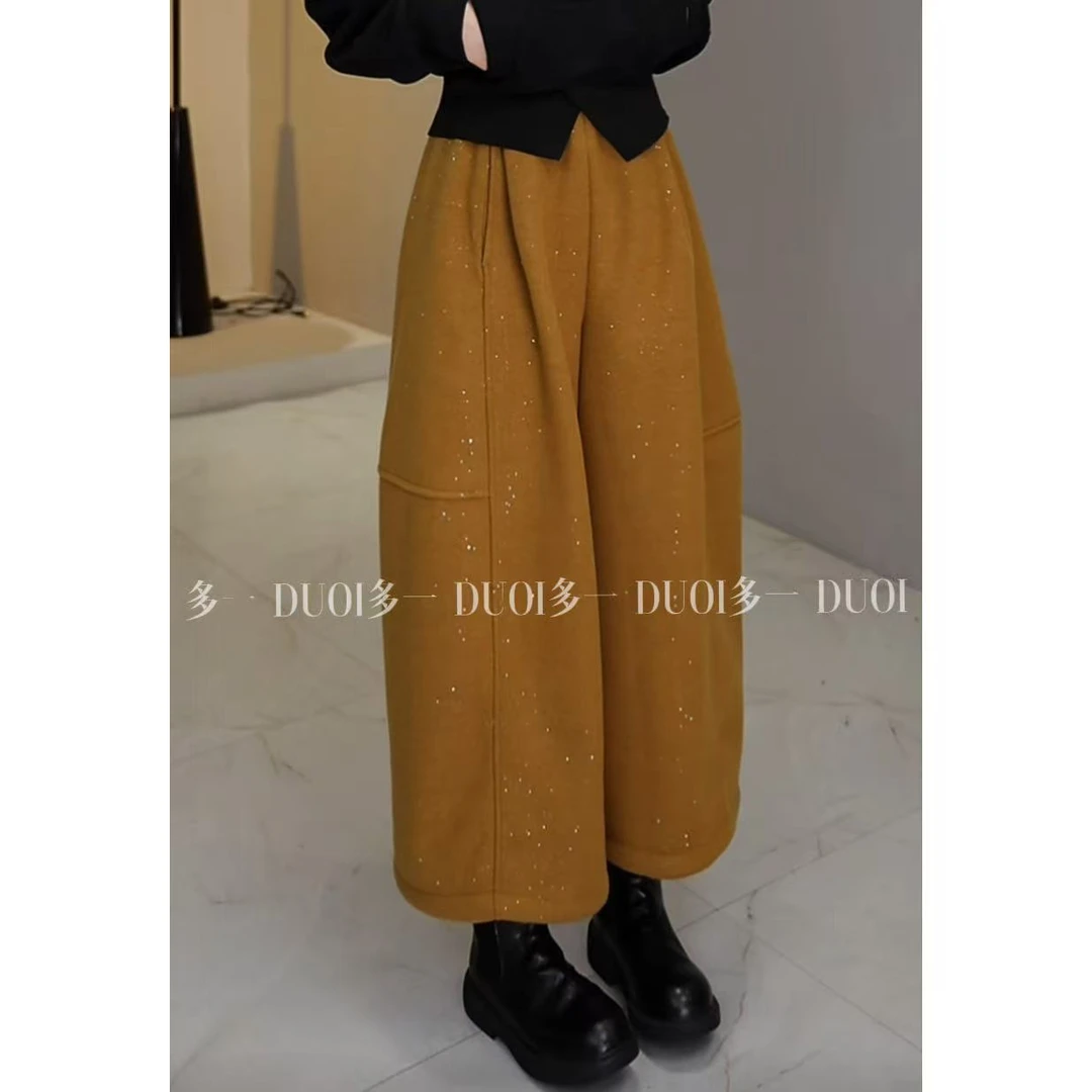 多一“星河裤”2025冬季新款时髦设计感抽绳松紧腰亮闪闪百搭阔腿裤