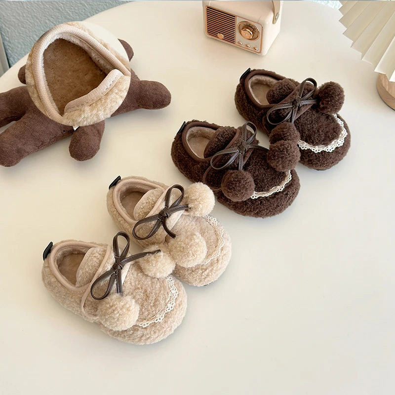 儿童女童可爱球球加绒棉鞋