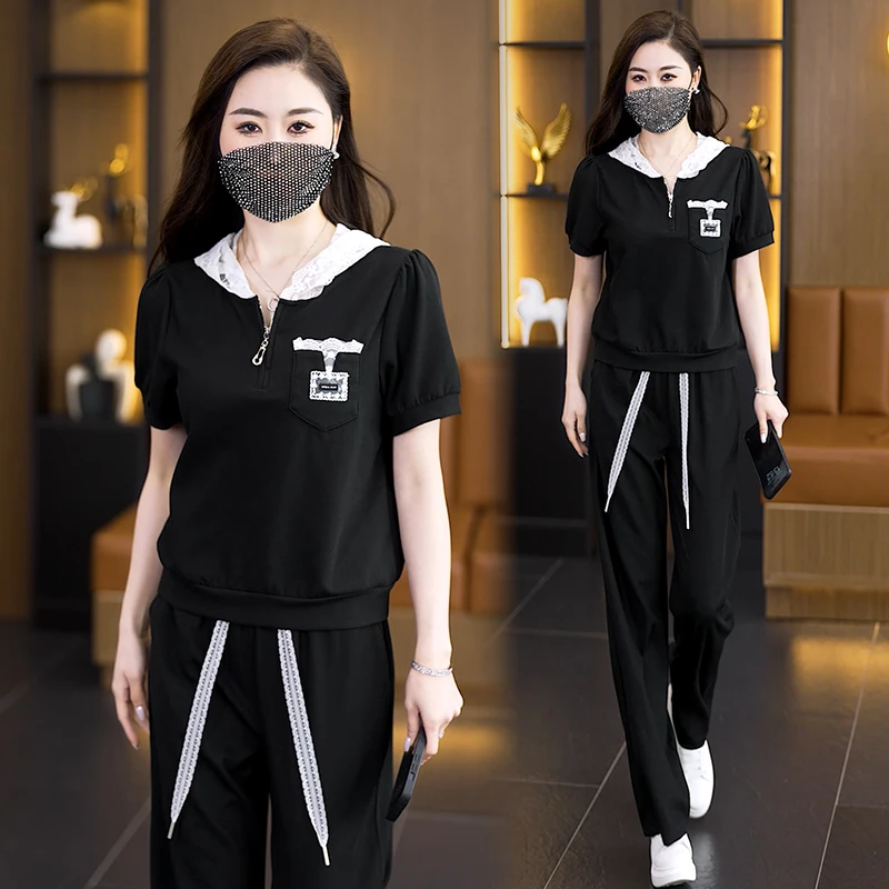 2025夏季新款时尚百搭休闲运动套装女宽松显瘦洋气减龄气质两件套