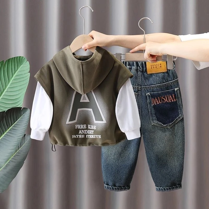 男童秋装套装2025新款宝宝韩版宽松潮酷帅气时髦连帽卫衣套装