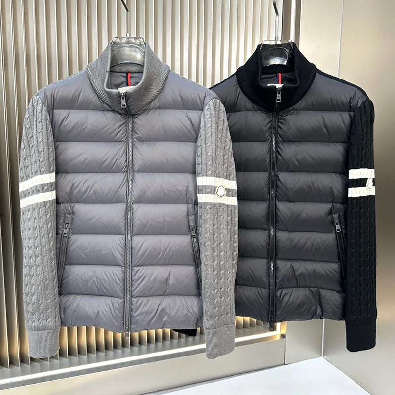 TANVIKENGD新款秋冬季男士休闲针织拼接立领羽绒服男短款保暖外套