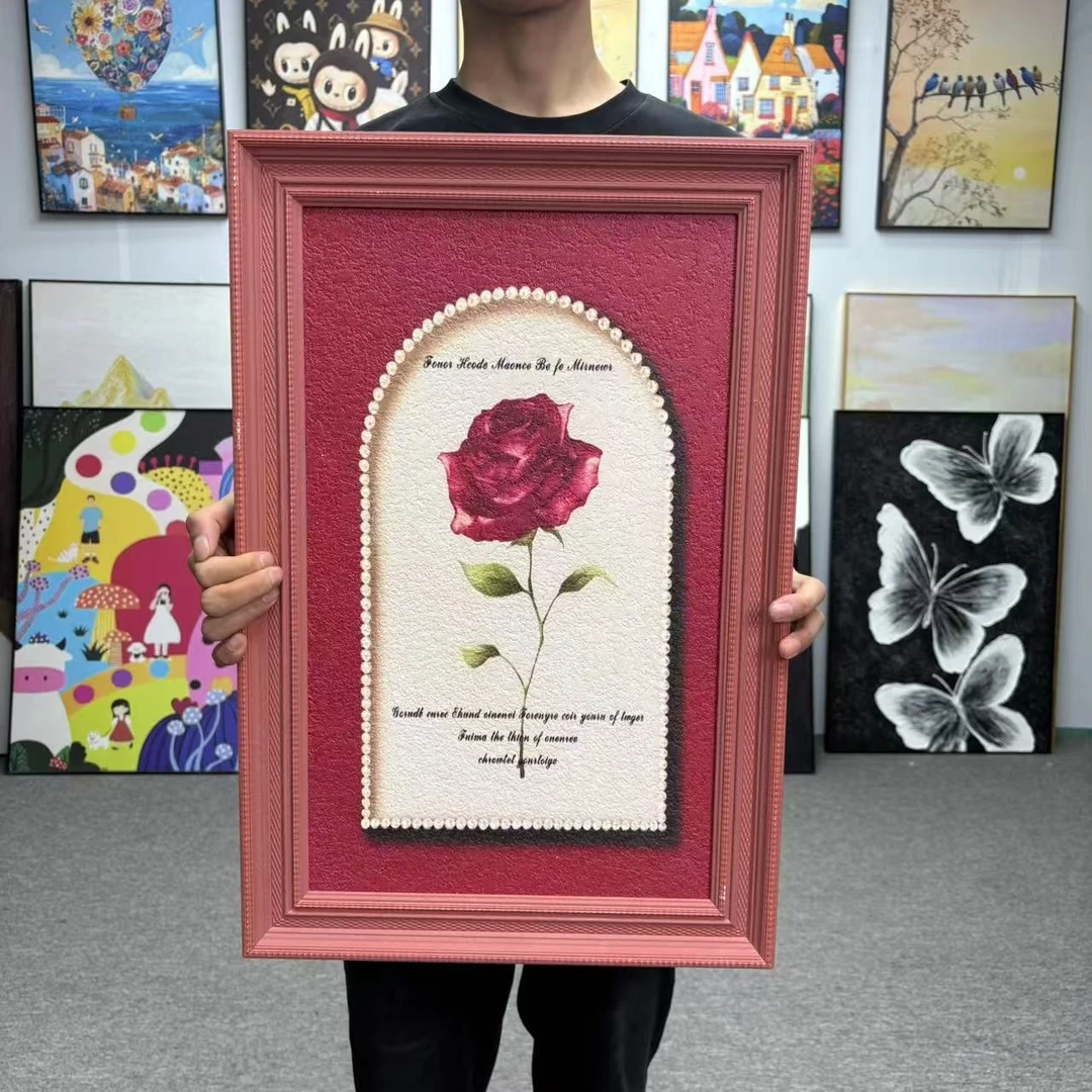 中古风客厅装饰画法式复古壁画玫瑰小香风奶油沙发背景墙146