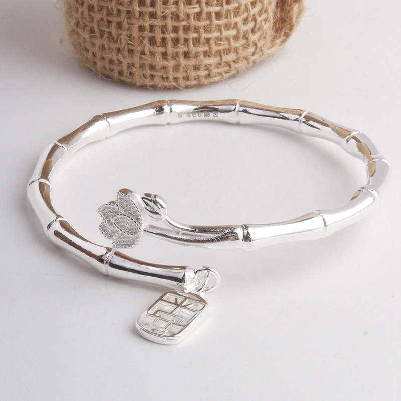 足银手镯 4号链接【开口手镯】足银999.9手镯带证书礼盒包装