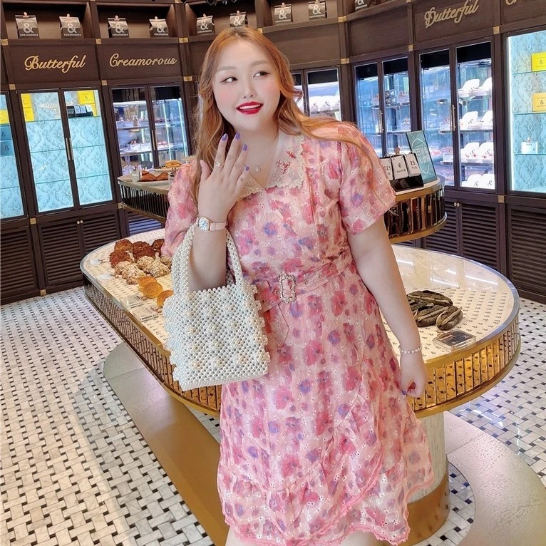 柜柜2k【钻石家大码】幻彩刺绣夏季连衣裙轻奢明星同款 OP21064