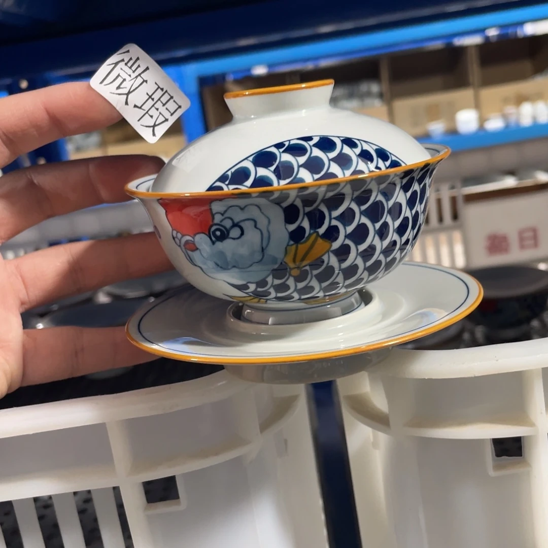釉下手绘茶具微瑕