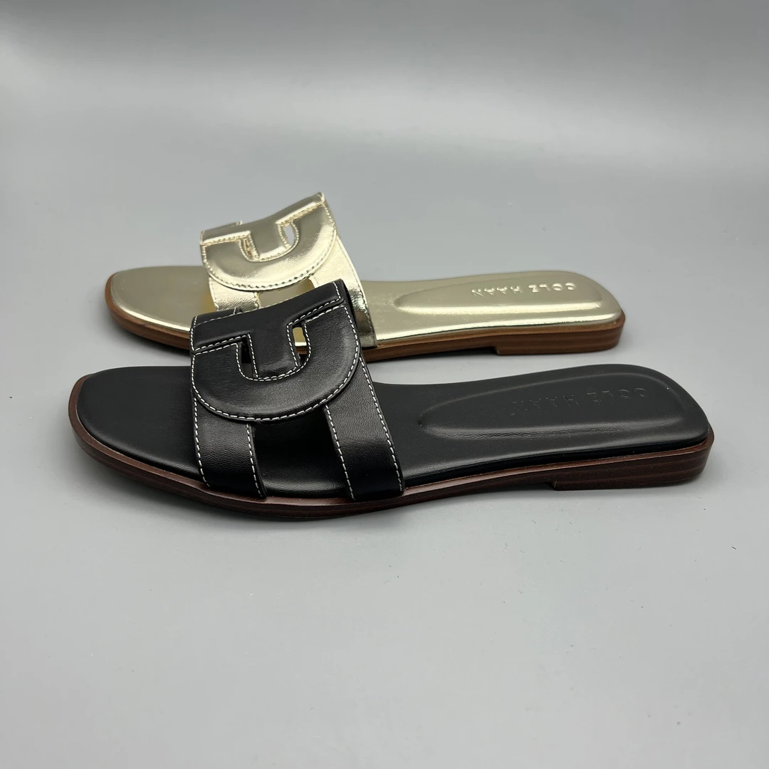 co001真皮爱马同款真皮拖鞋平底半拖