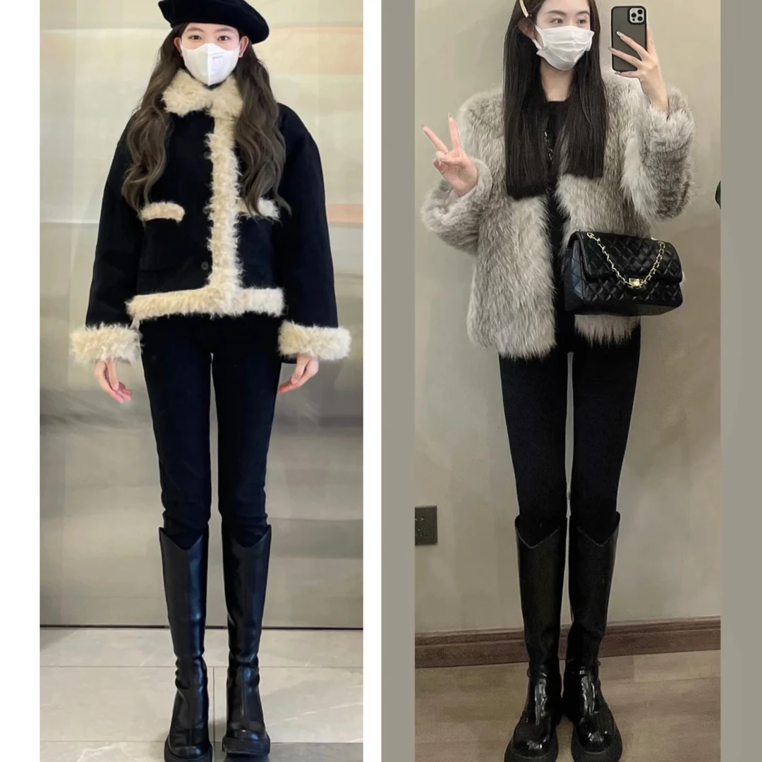 102014 艾～高弹莱卡面料加磨绒三排扣小脚牛仔裤
