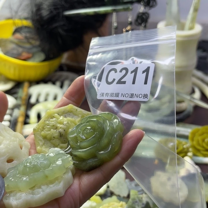 蛇纹石玉发饰合金挪*