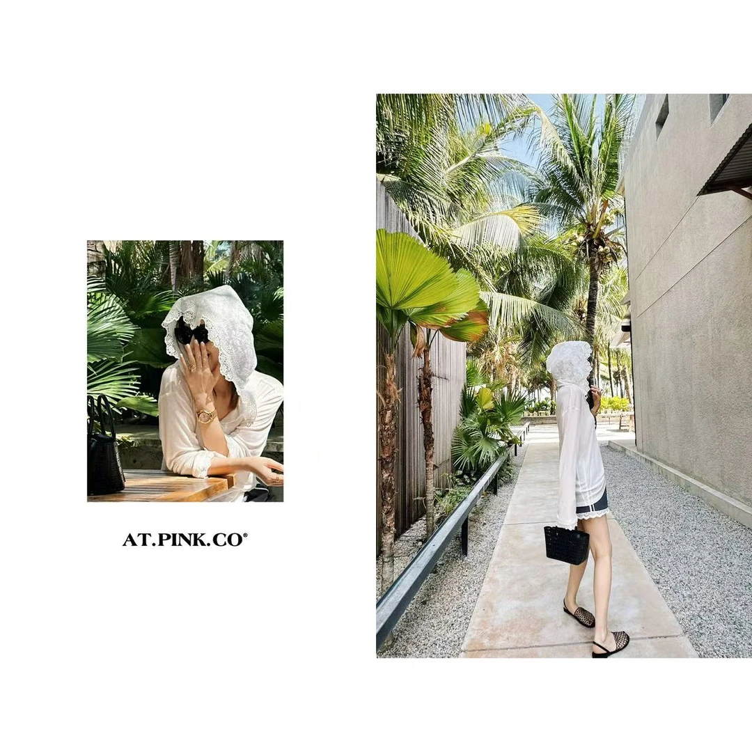 【嘻游记】蕾丝拼接连帽夏季防晒外套F044