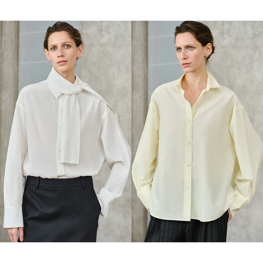 MARIUS“缪斯”空气感通勤伴侣百搭有机棉可拆卸飘带宽松衬衫