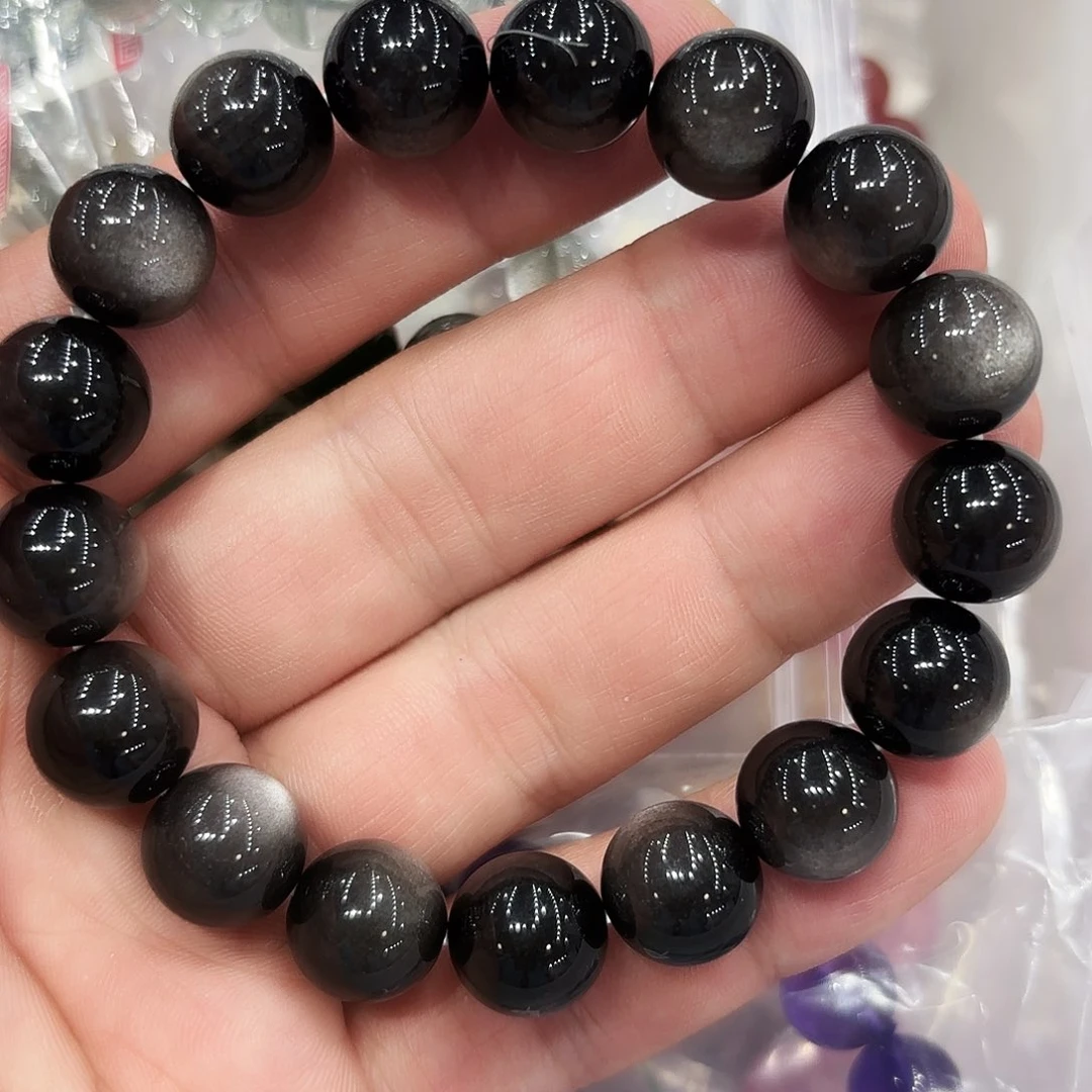 水晶手链未镶嵌银曜石12毫米