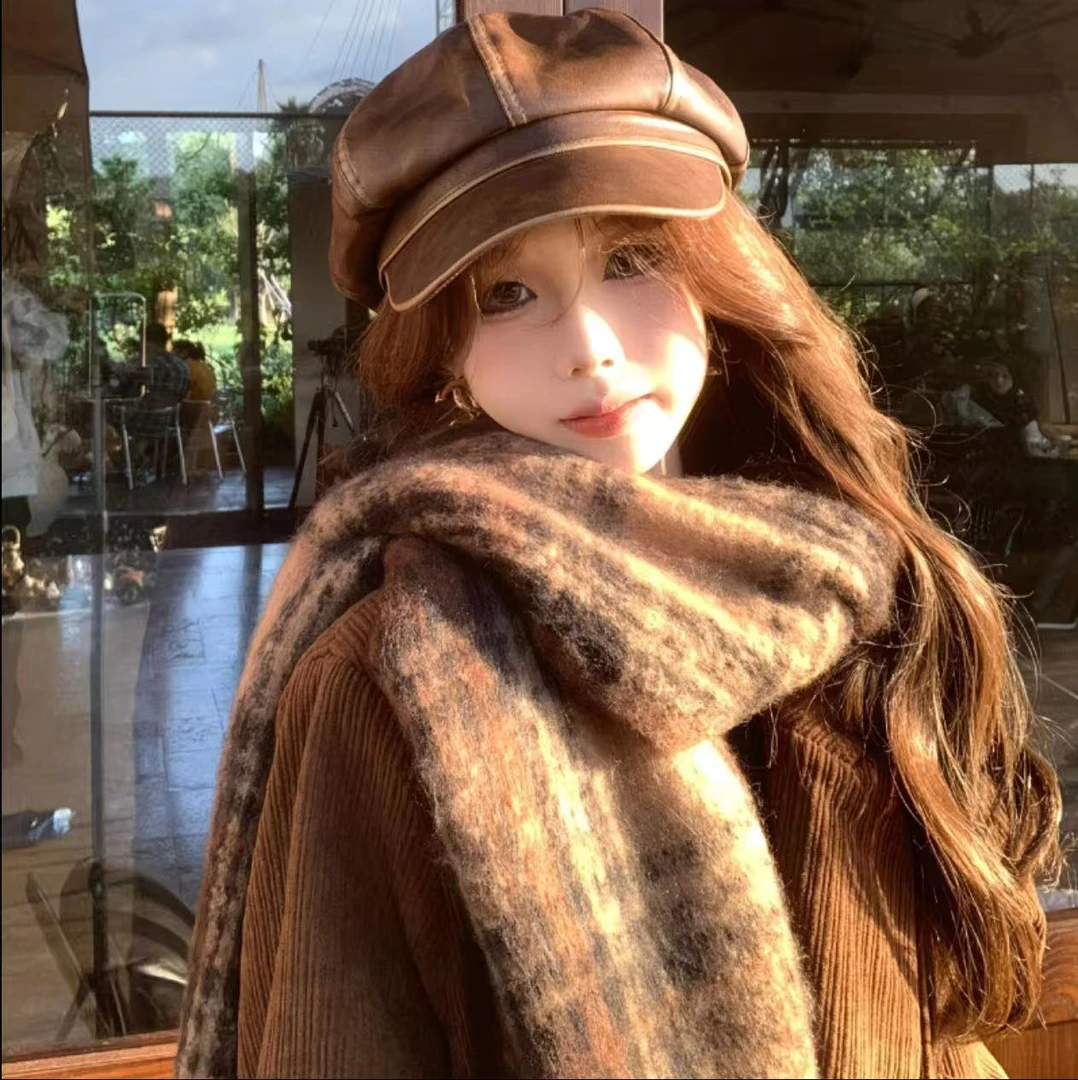 美拉德棕色围巾女冬季2025新款高级氛围感仿羊绒格子保暖情侣围脖