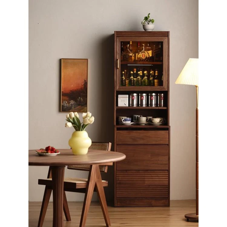 北美黑胡桃木实木餐边柜厨房橱柜客厅置物柜靠墙酒柜家用高柜