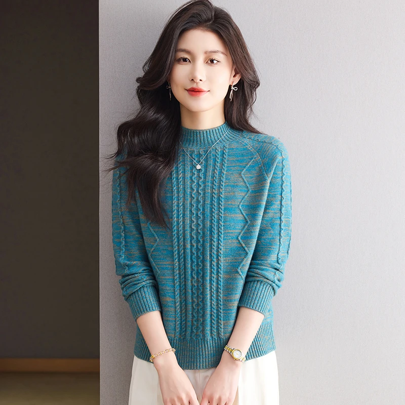 【羊毛衫】冬季新款圆领女针织衫百搭休闲冬保暖纯色时尚套头上衣